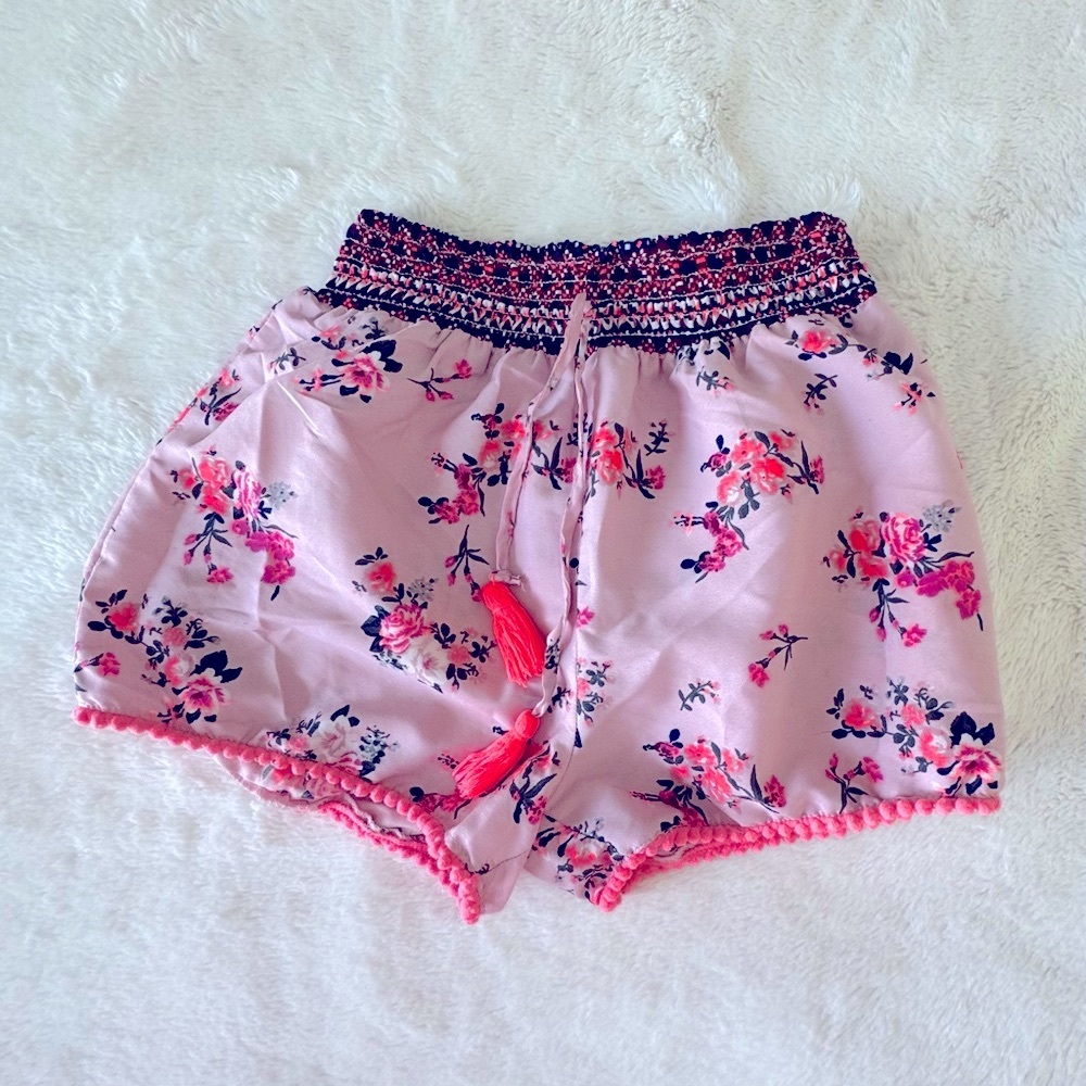 Japna Kids Pink Floral Shorts with tassels, 10G
